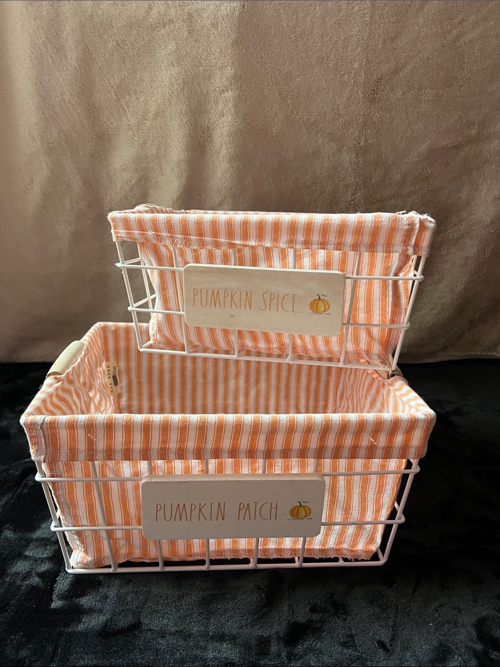 Rae Dunn Orange and White Striped Pumpkin Spice / Pumpkin Patch Storage Baskets